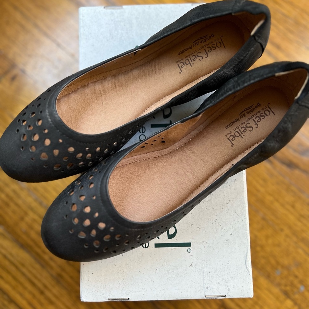Josef Seibel Women’s Pippa Black Leather Shoes Ballet Flat Sz EU 39 & 40